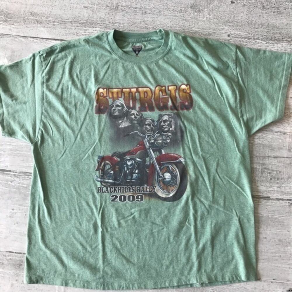 Sturgis Motorcycle Rally 2009 Shirt Harley Vintage XL Hanes Mt.Rushmore Green